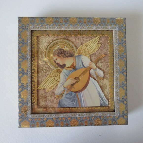 Vintage Punch Studio Renaissance Angel Playing Lute Keepsake Storage Gift Box - Picture 1 of 12